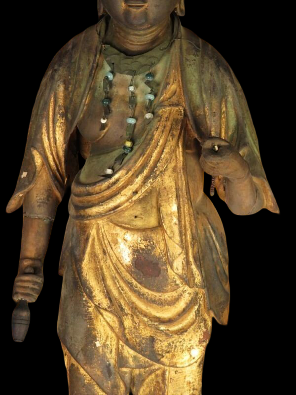 Edo-Period Zushi Amida Nyorai — Large Gilt Wooden Standing Buddha with Shrine Cabinet (81.5 cm)