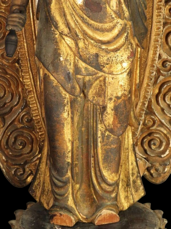 Edo-Period Zushi Amida Nyorai — Large Gilt Wooden Standing Buddha with Shrine Cabinet (81.5 cm)