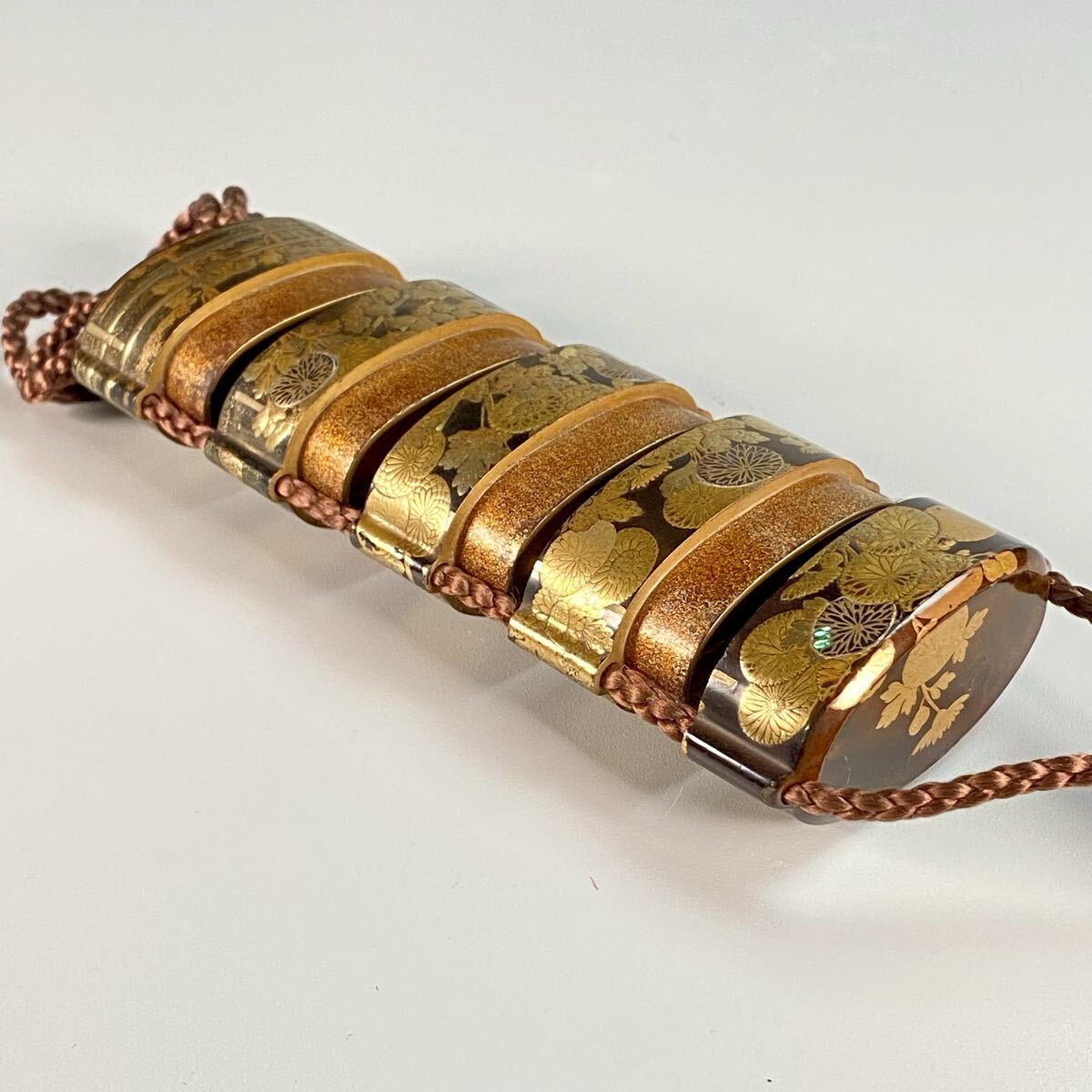 Edo Period Chrysanthemum Gold Maki-e Inro with Netsuke | Japanese Lacquer Art