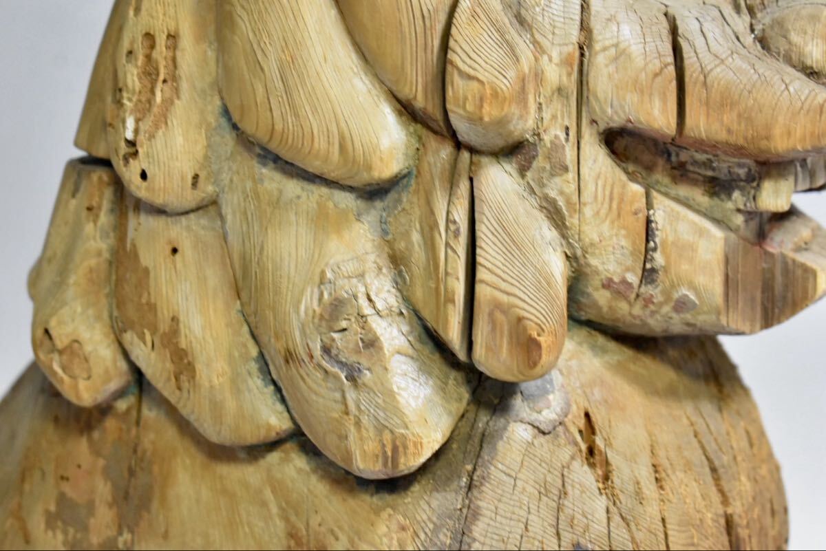 Edo Period Antique Japanese Wooden Komainu Shishi Guardian Lion Dog Pair Polychrome Shrine Sculpture