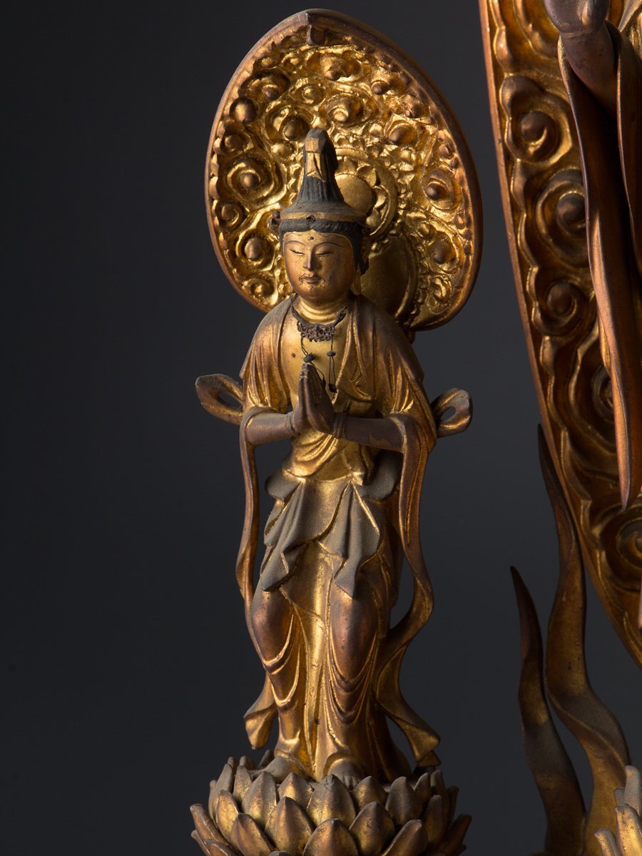 Edo–Meiji Period Gilt Wooden Amida Nyorai Triad Zushi | Large Temple Shrine Cabinet | 68cm