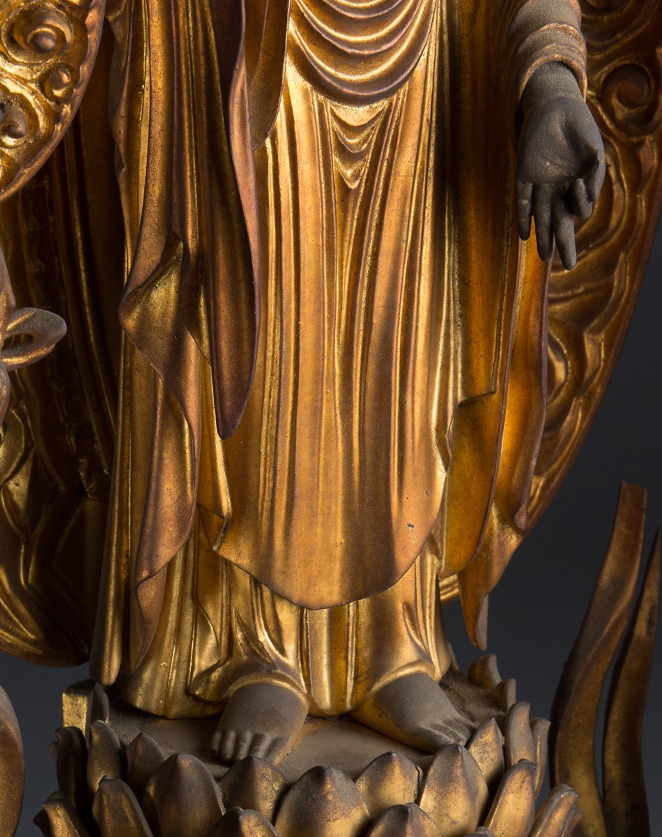 Edo–Meiji Period Gilt Wooden Amida Nyorai Triad Zushi | Large Temple Shrine Cabinet | 68cm