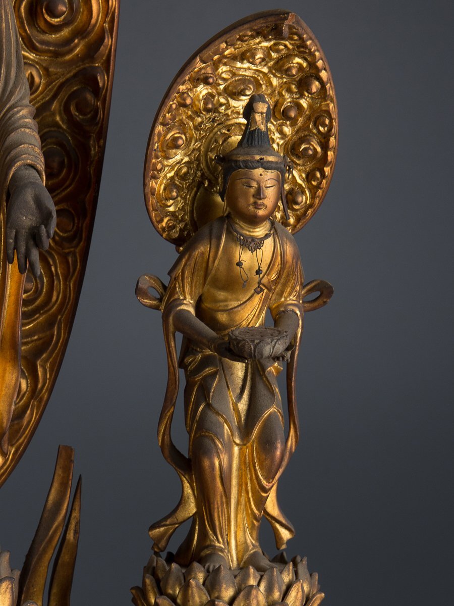 Edo–Meiji Period Gilt Wooden Amida Nyorai Triad Zushi | Large Temple Shrine Cabinet | 68cm