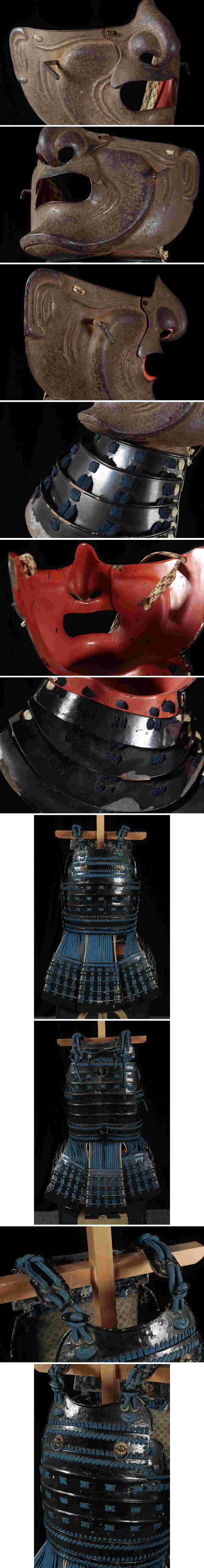 Edo Period 32-Plate Suji-Bachi Kabuto & Full Gusoku Armor | “Cross-in-Circle” Crest Maedate | Indigo Laced Yoroi | Includes Armor Chest