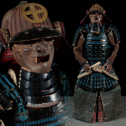 Edo Period 32-Plate Suji-Bachi Kabuto & Full Gusoku Armor | “Cross-in-Circle” Crest Maedate | Indigo Laced Yoroi | Includes Armor Chest