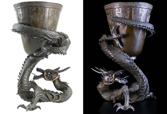 Edo Period Bronze Dragon-Wrapped Tripod Vessel | Ritual Incense Burner Censer | Japanese Antique Metalwork