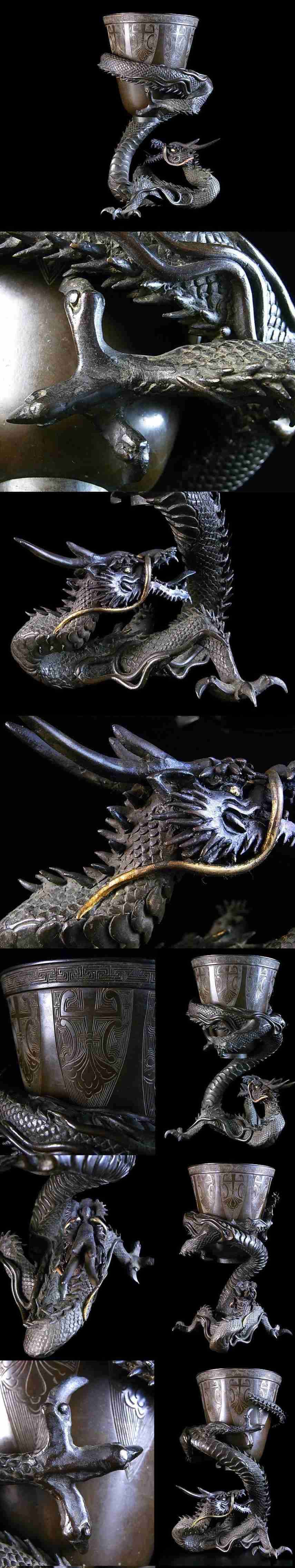 Edo Period Bronze Dragon-Wrapped Tripod Vessel | Ritual Incense Burner Censer | Japanese Antique Metalwork