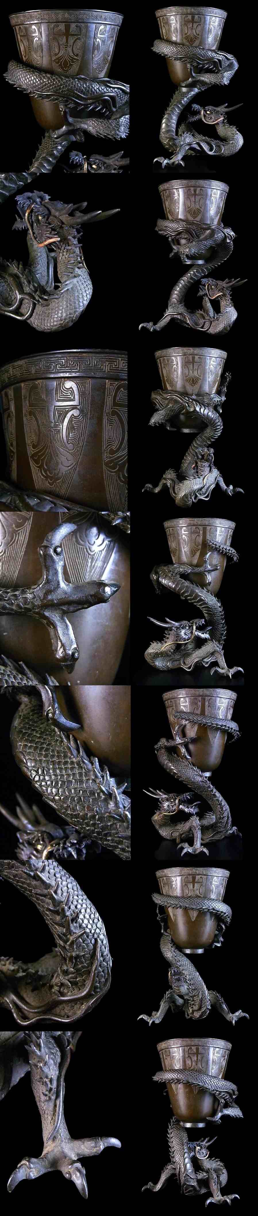 Edo Period Bronze Dragon-Wrapped Tripod Vessel | Ritual Incense Burner Censer | Japanese Antique Metalwork