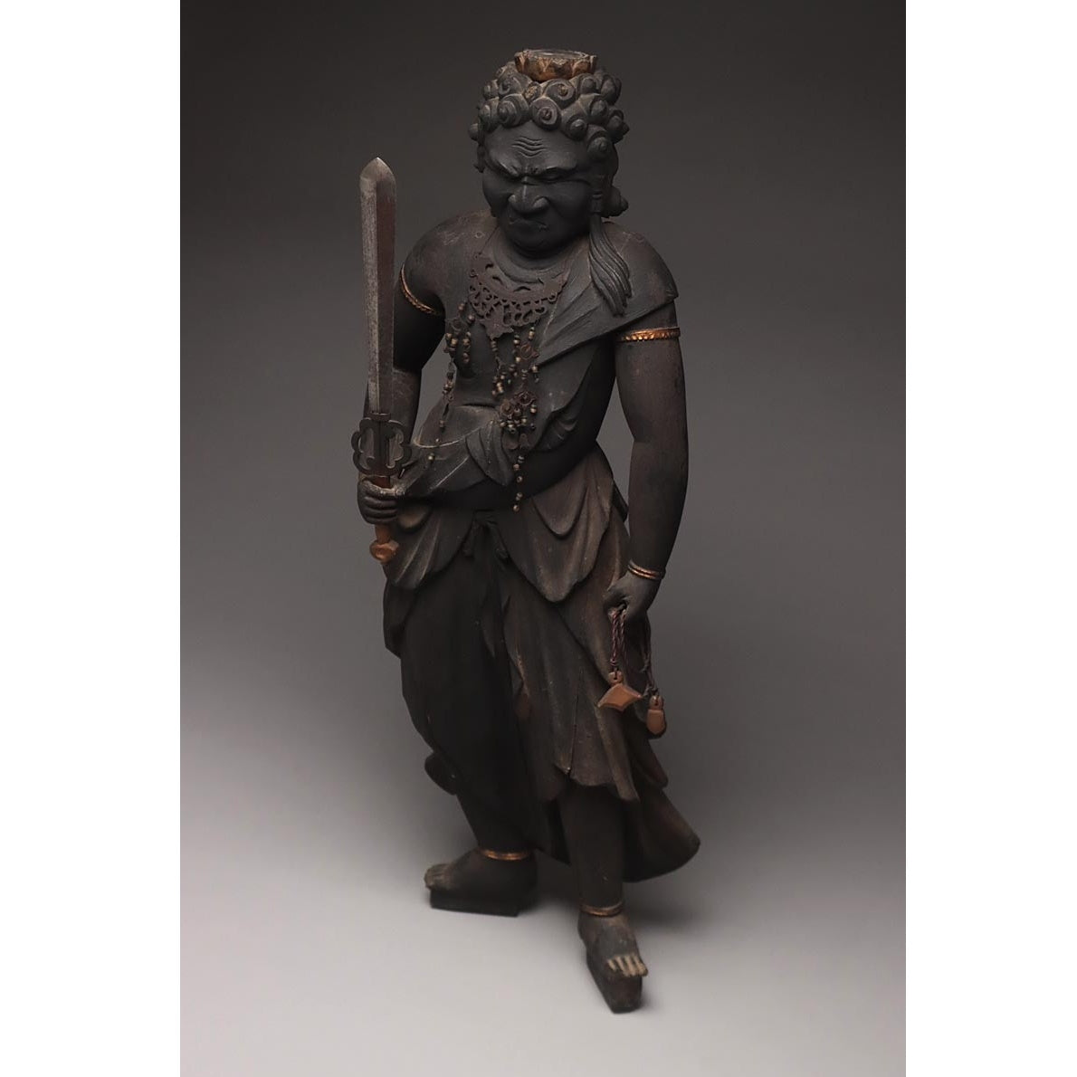 Edo Period Fudō Myōō Standing Sculpture with Glass Eyes | Carved Wood Buddhist Guardian | Late Edo–Bakumatsu Japan