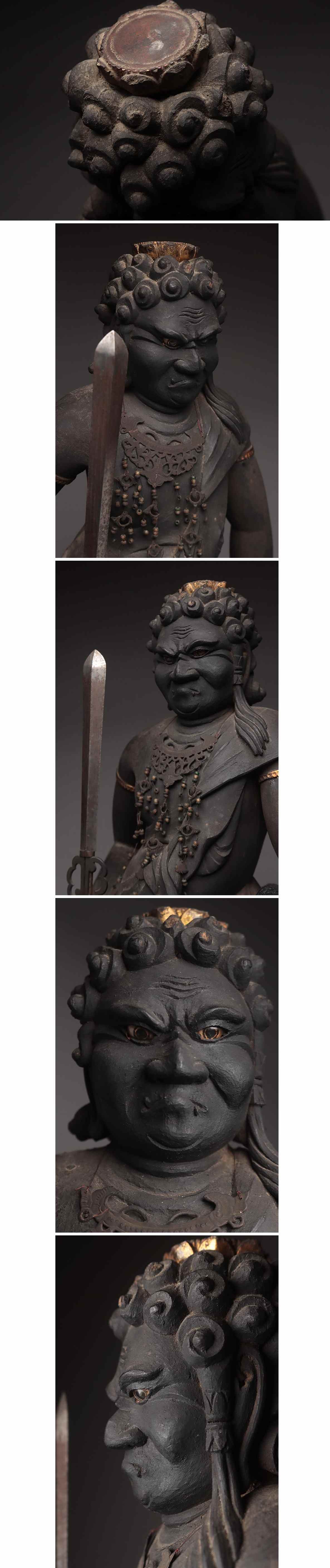 Edo Period Fudō Myōō Standing Sculpture with Glass Eyes | Carved Wood Buddhist Guardian | Late Edo–Bakumatsu Japan