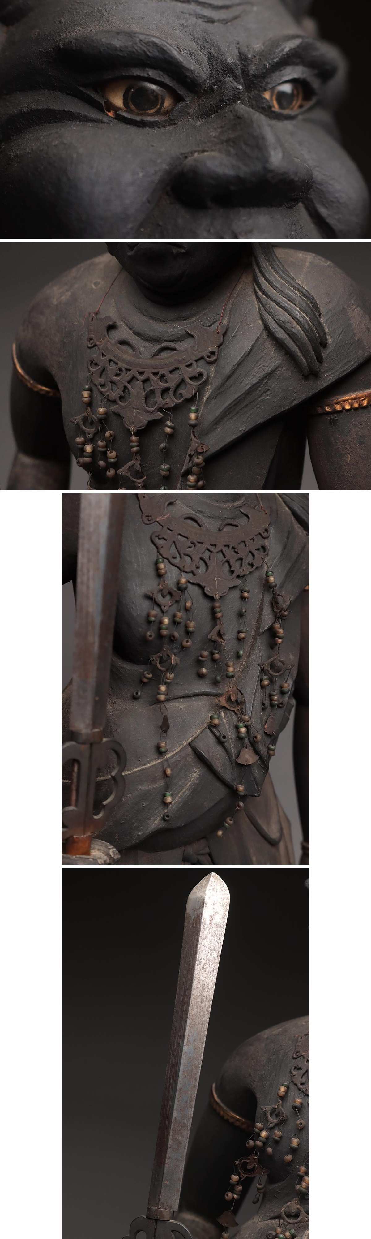 Edo Period Fudō Myōō Standing Sculpture with Glass Eyes | Carved Wood Buddhist Guardian | Late Edo–Bakumatsu Japan