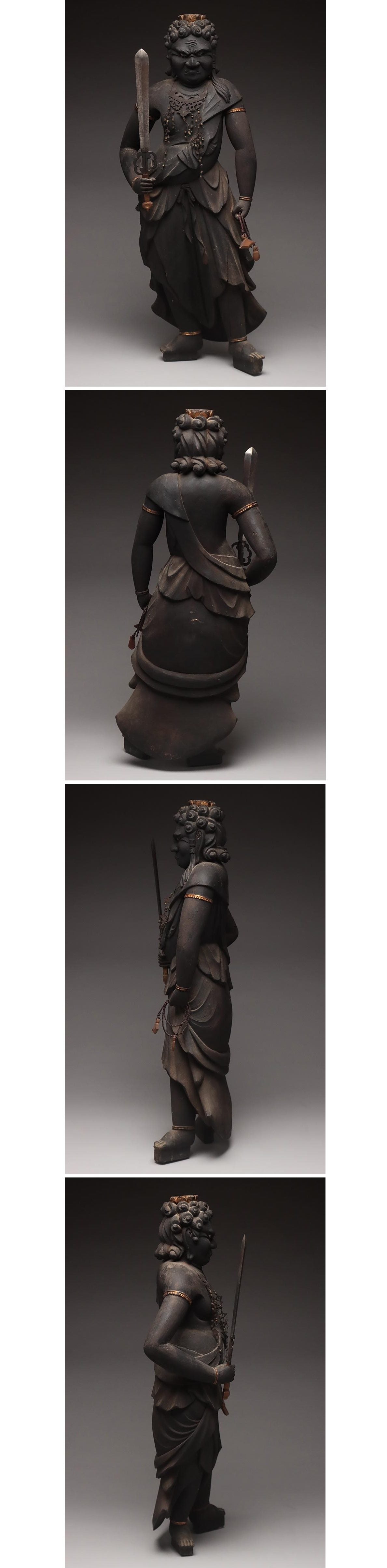 Edo Period Fudō Myōō Standing Sculpture with Glass Eyes | Carved Wood Buddhist Guardian | Late Edo–Bakumatsu Japan