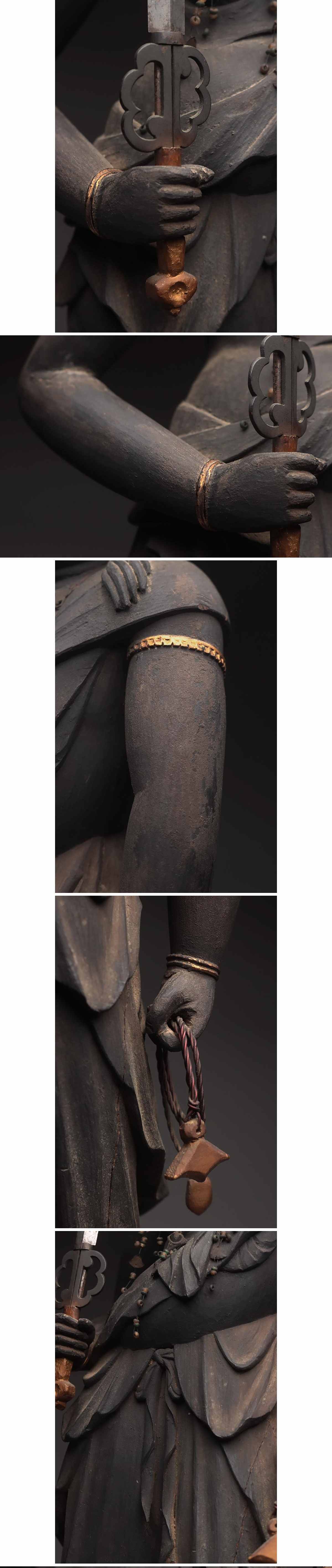 Edo Period Fudō Myōō Standing Sculpture with Glass Eyes | Carved Wood Buddhist Guardian | Late Edo–Bakumatsu Japan