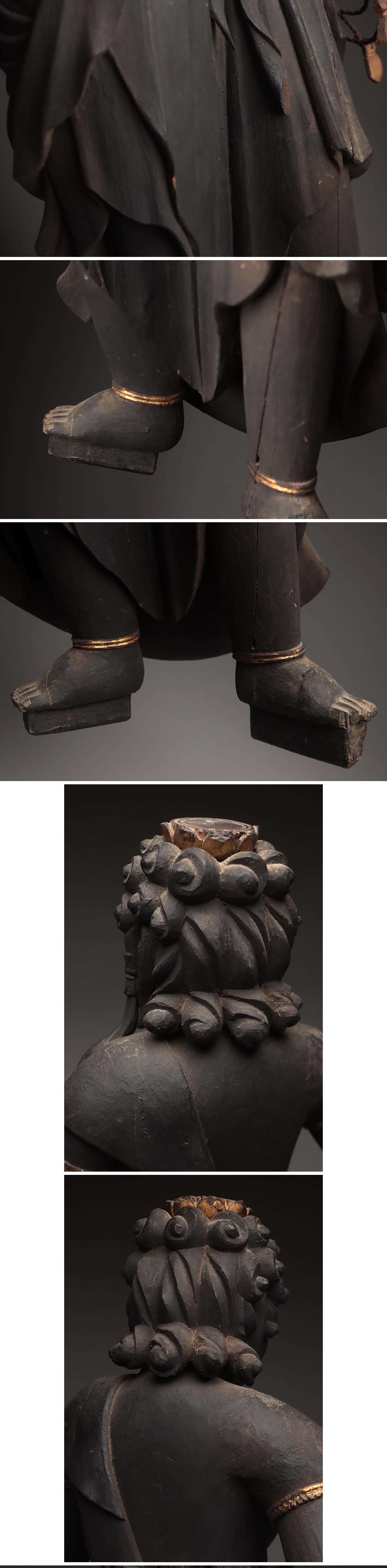 Edo Period Fudō Myōō Standing Sculpture with Glass Eyes | Carved Wood Buddhist Guardian | Late Edo–Bakumatsu Japan