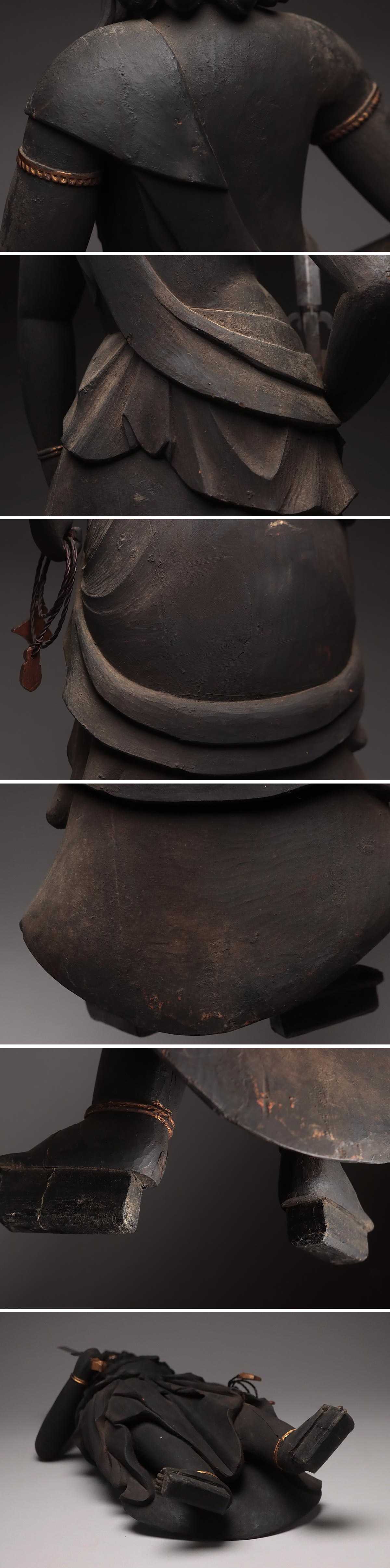 Edo Period Fudō Myōō Standing Sculpture with Glass Eyes | Carved Wood Buddhist Guardian | Late Edo–Bakumatsu Japan