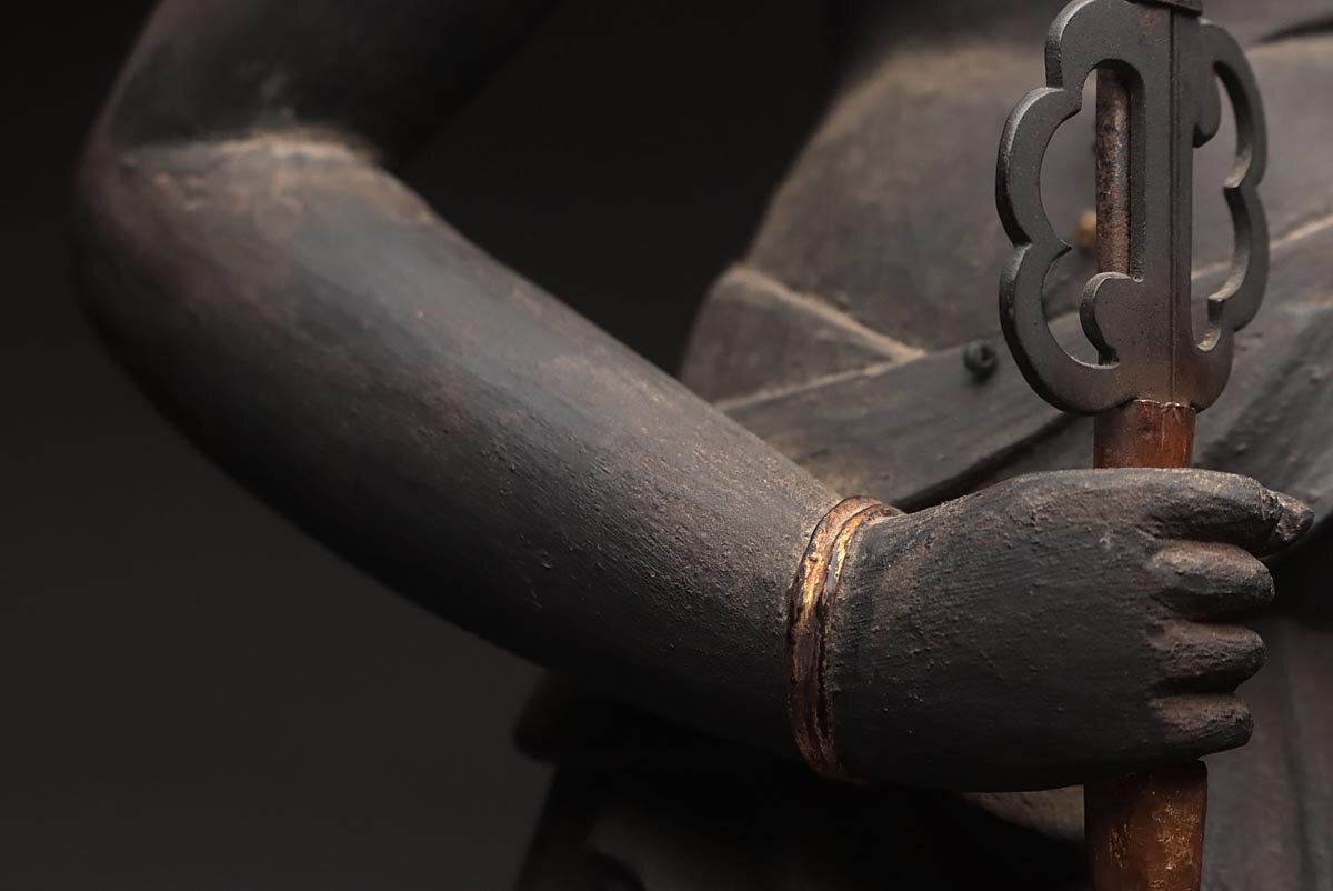 Edo Period Fudō Myōō Standing Sculpture with Glass Eyes | Carved Wood Buddhist Guardian | Late Edo–Bakumatsu Japan