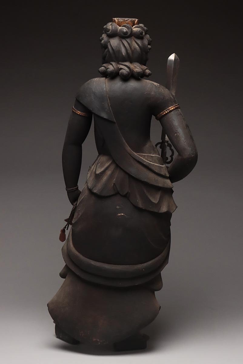 Edo Period Fudō Myōō Standing Sculpture with Glass Eyes | Carved Wood Buddhist Guardian | Late Edo–Bakumatsu Japan