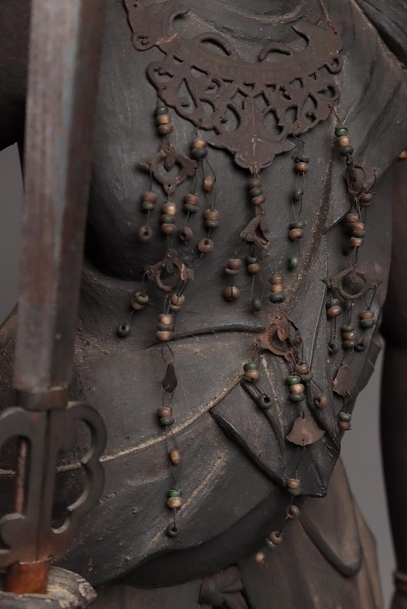 Edo Period Fudō Myōō Standing Sculpture with Glass Eyes | Carved Wood Buddhist Guardian | Late Edo–Bakumatsu Japan