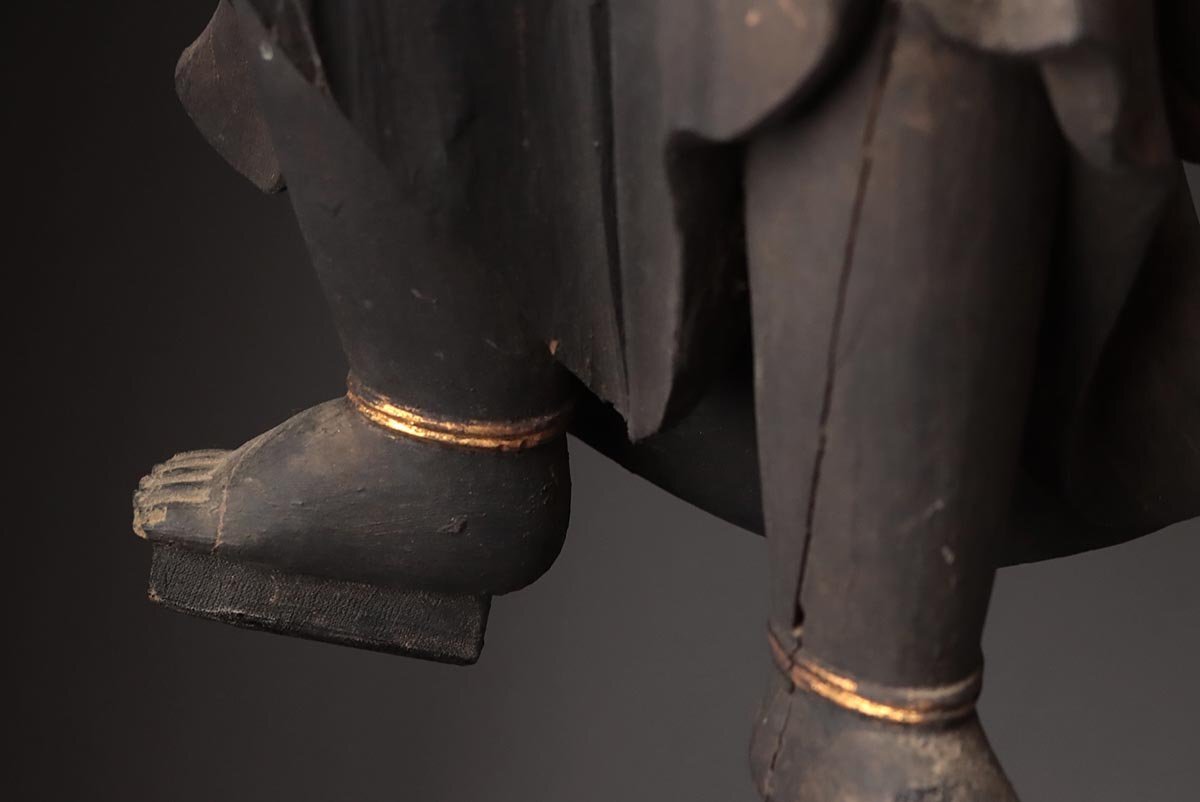 Edo Period Fudō Myōō Standing Sculpture with Glass Eyes | Carved Wood Buddhist Guardian | Late Edo–Bakumatsu Japan