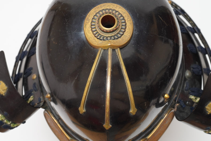Edo Period Iron-Lacquered Samurai Kabuto with Gakuto Crest | Butterfly Mon | Japanese Armor Helmet