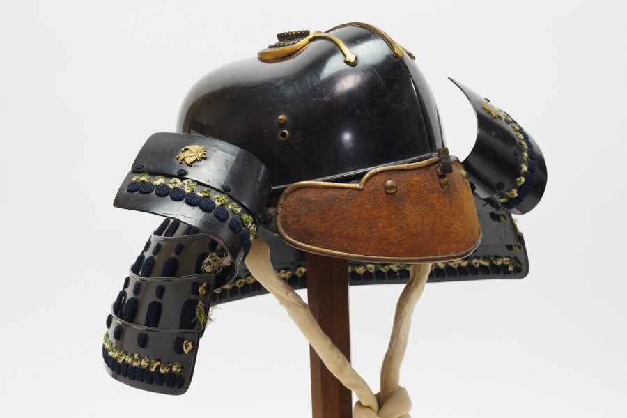 Edo Period Iron-Lacquered Samurai Kabuto with Gakuto Crest | Butterfly Mon | Japanese Armor Helmet