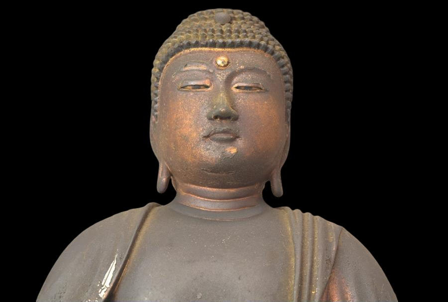 Edo Period Japanese Amida Nyorai (Amitabha) Wooden Seated Buddha with Mandorla (Antique, 100+ Years)