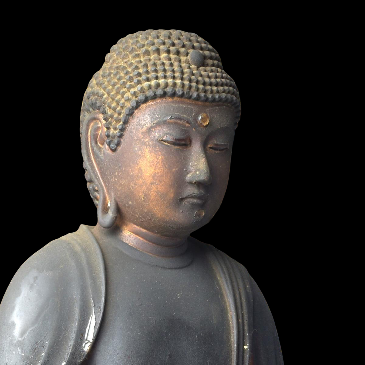 Edo Period Japanese Amida Nyorai (Amitabha) Wooden Seated Buddha with Mandorla (Antique, 100+ Years)