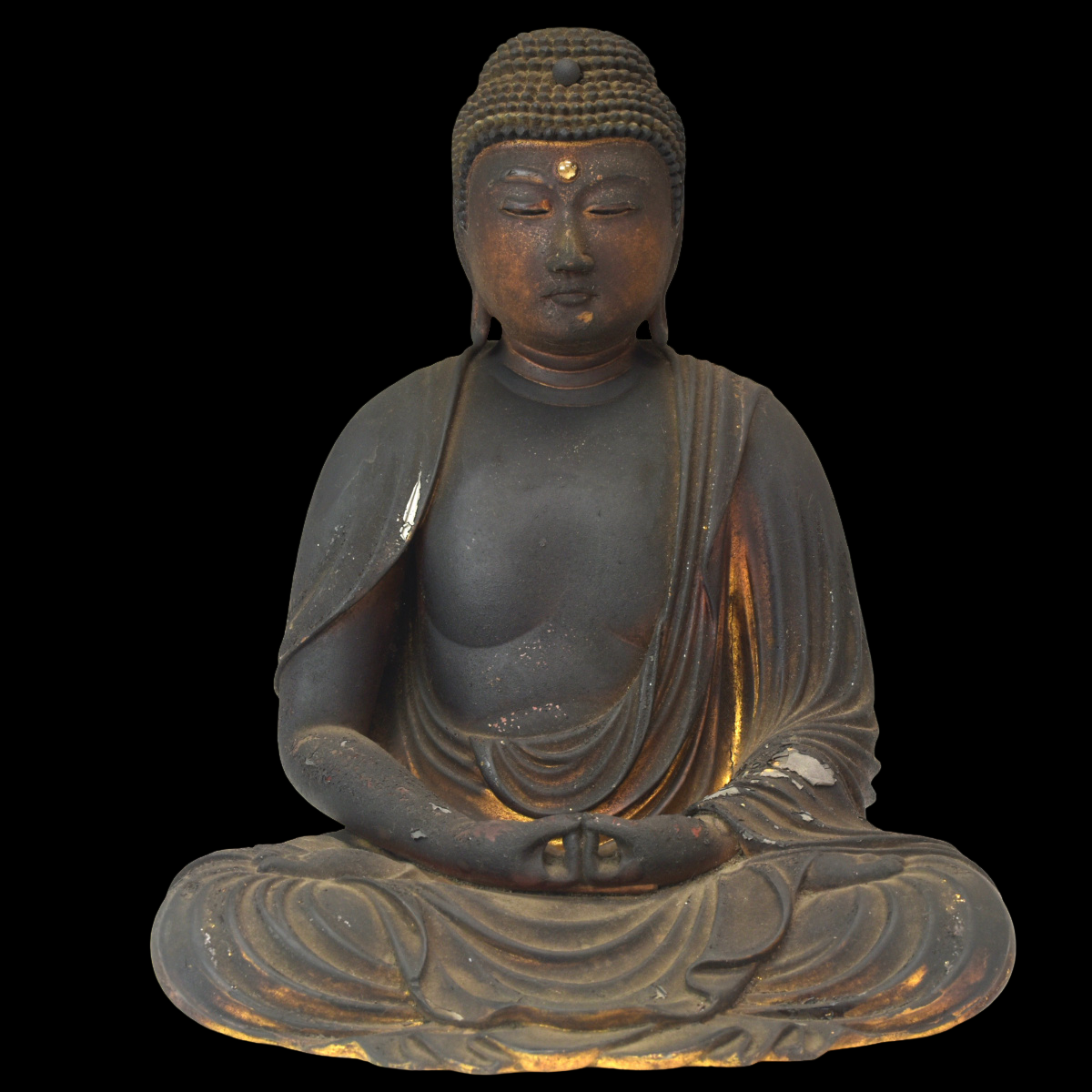 Edo Period Japanese Amida Nyorai (Amitabha) Wooden Seated Buddha with Mandorla (Antique, 100+ Years)
