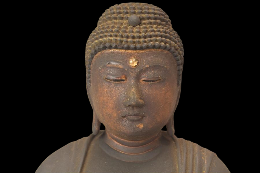 Edo Period Japanese Amida Nyorai (Amitabha) Wooden Seated Buddha with Mandorla (Antique, 100+ Years)