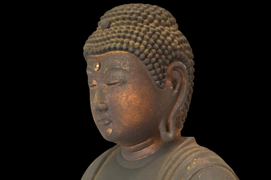 Edo Period Japanese Amida Nyorai (Amitabha) Wooden Seated Buddha with Mandorla (Antique, 100+ Years)