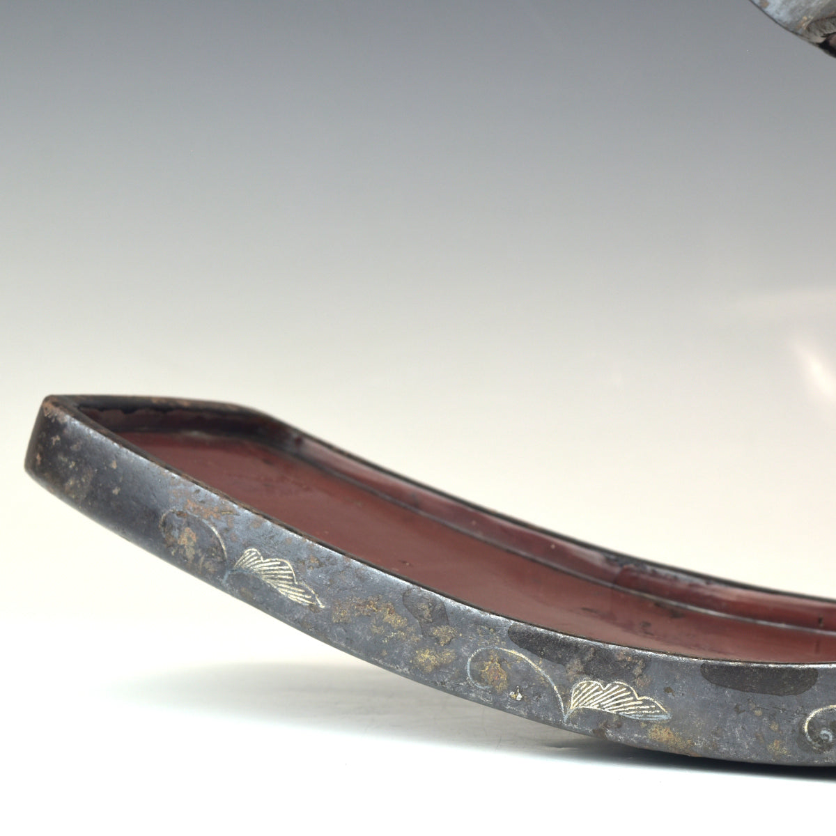 Edo Period Japanese Samurai Stirrup Pair Abumi Iron Silver Inlay Phoenix Signed Shigeji