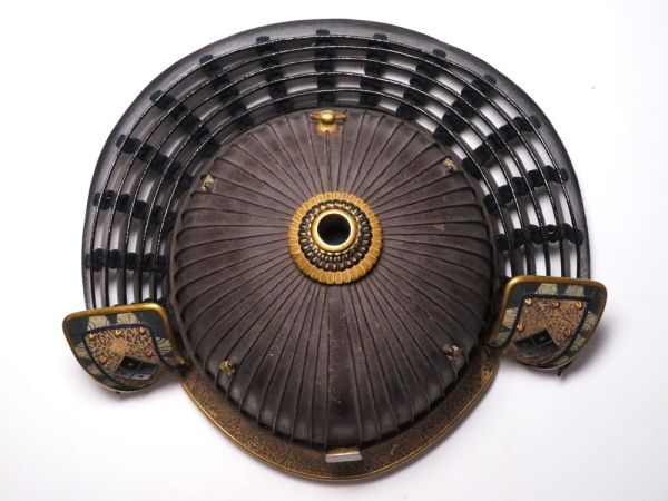 Authentic Edo Period Japanese Samurai Kabuto Helmet with Monumental Gilt Maedate Crest Iron Plate Armor Display