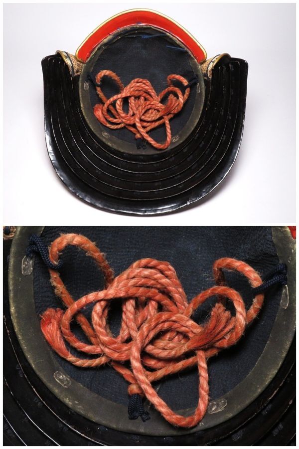 Authentic Edo Period Japanese Samurai Kabuto Helmet with Monumental Gilt Maedate Crest Iron Plate Armor Display