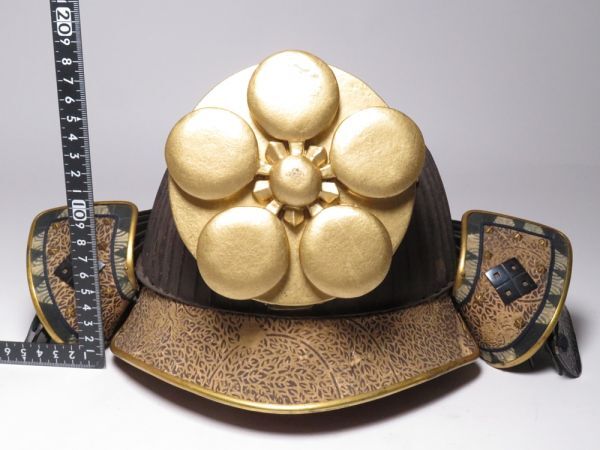 Authentic Edo Period Japanese Samurai Kabuto Helmet with Monumental Gilt Maedate Crest Iron Plate Armor Display