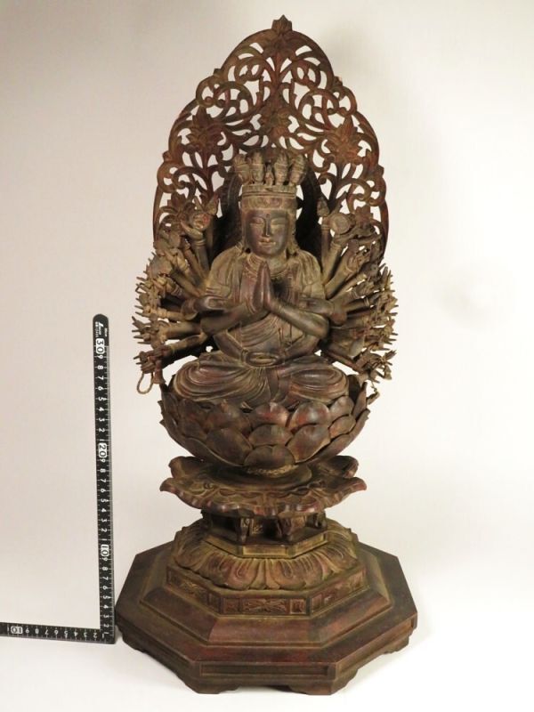 Edo Period Style Yosegi Wood Seated Senju Kannon — Large 63 cm Buddhist Statue