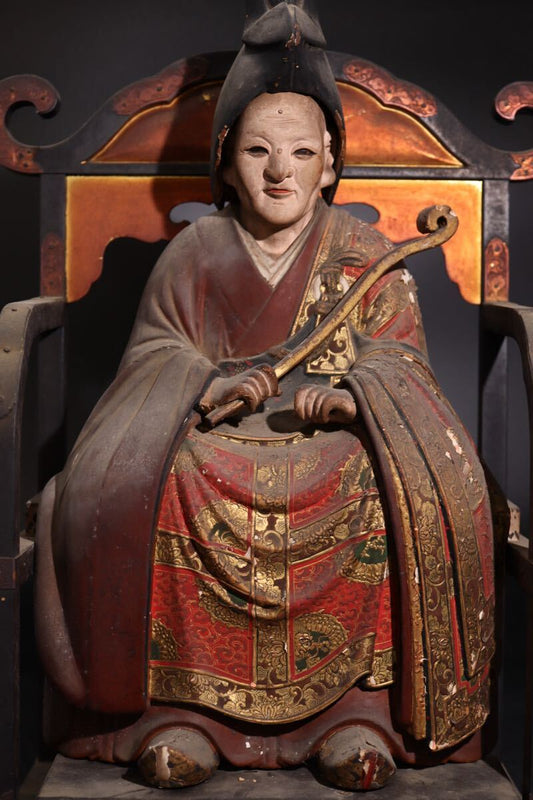 Edo Period Wooden Portrait of Tenkai Sojo Buddhist Monk Priest Statue Sculpture