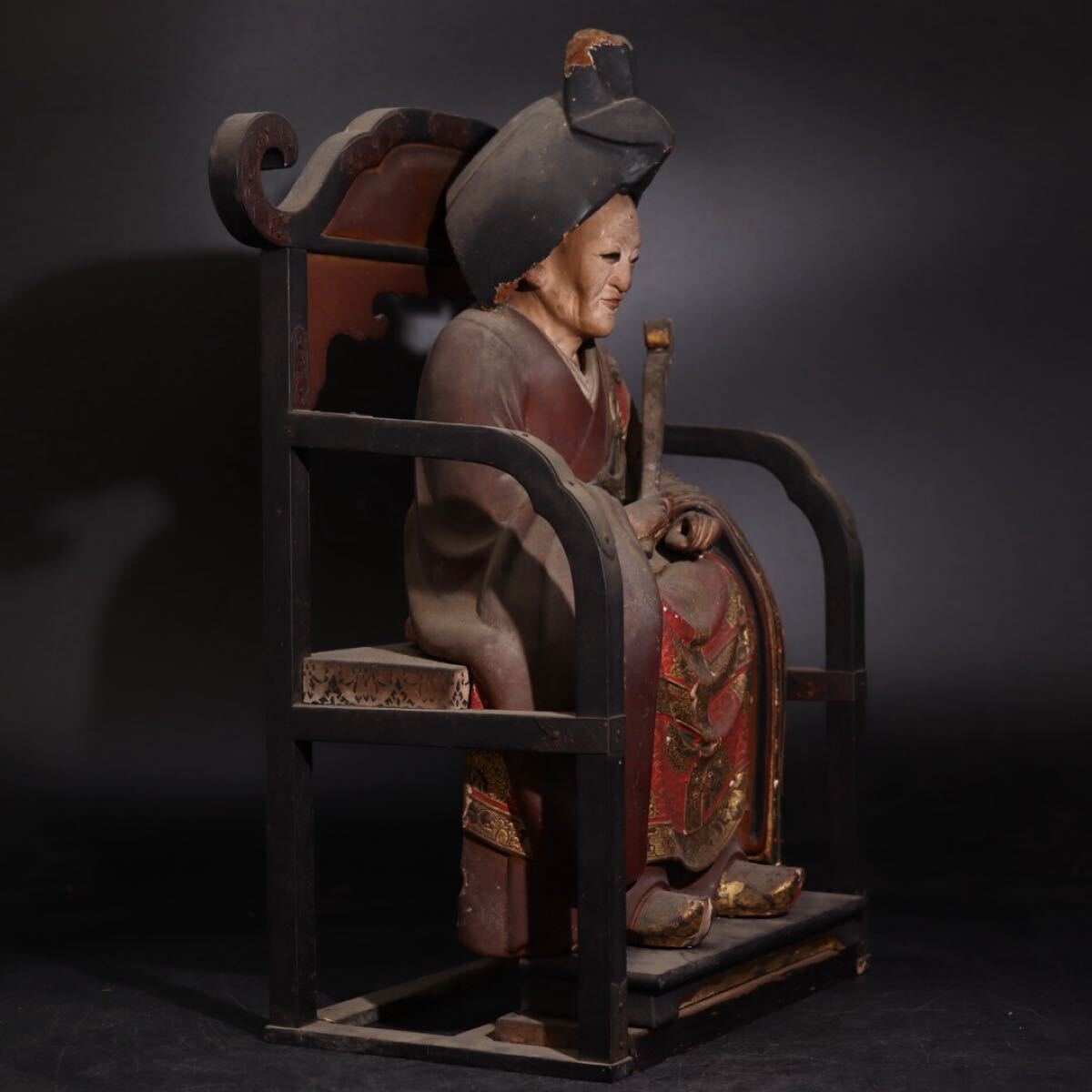 Edo Period Wooden Portrait of Tenkai Sojo Buddhist Monk Priest Statue Sculpture