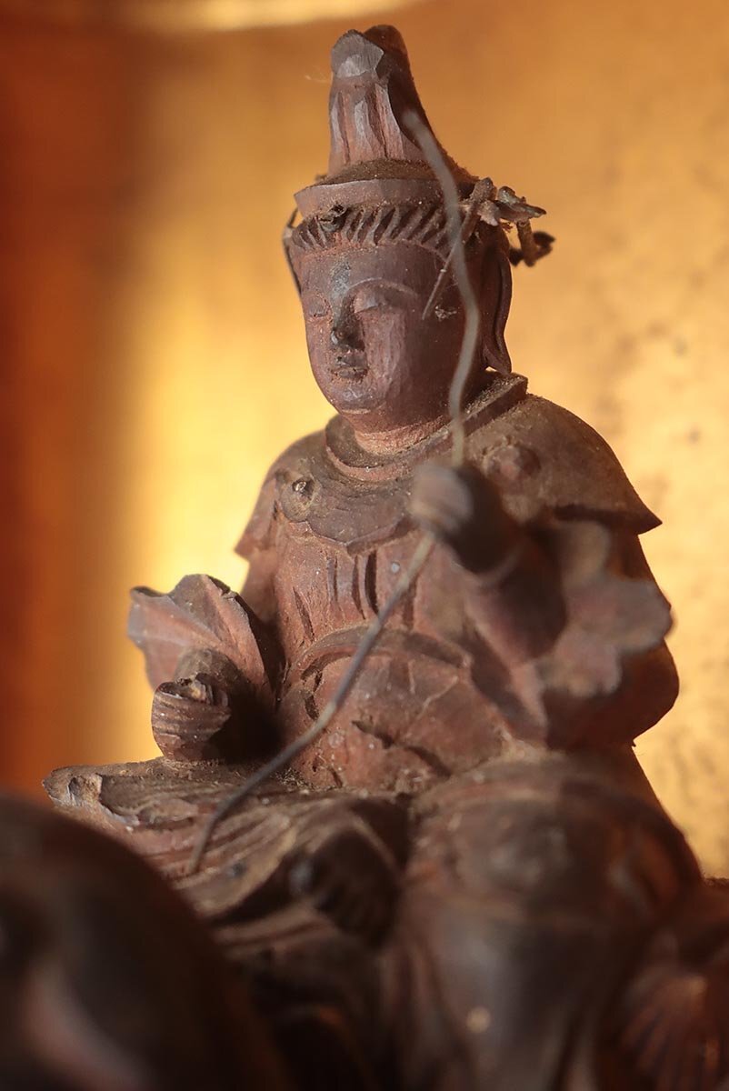 Edo Period Monju Bosatsu Zushi with Lion Mount | Wooden Buddhist Shrine Cabinet | Japanese Sacred Sculpture
