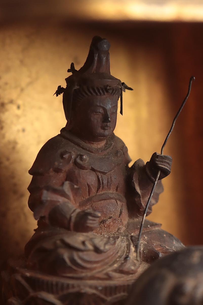 Edo Period Monju Bosatsu Zushi with Lion Mount | Wooden Buddhist Shrine Cabinet | Japanese Sacred Sculpture