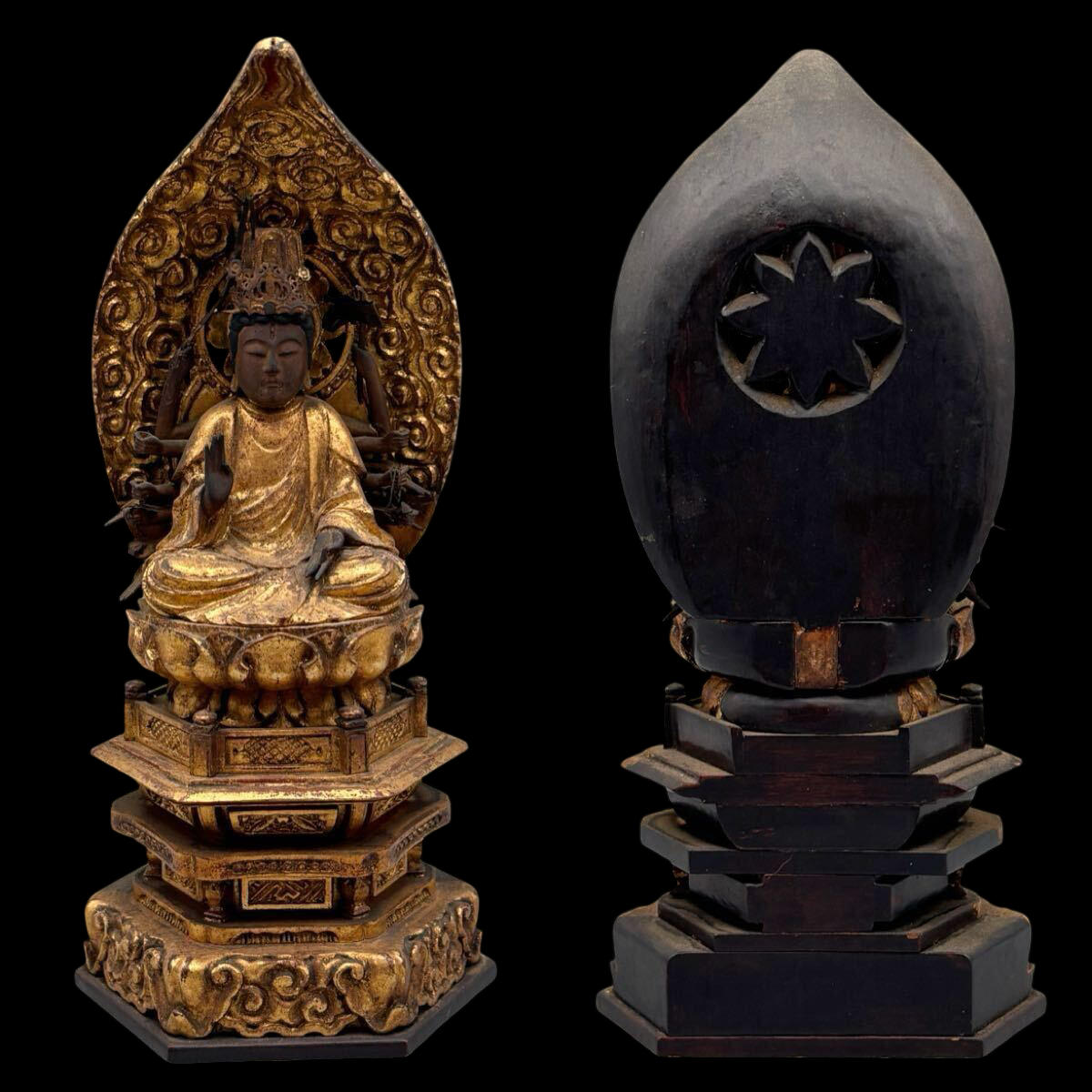 Edo Period Yakushi Nyorai Triad | Gilt & Polychrome Wooden Buddhist Sculptures | Healing Buddha with Nikko & Gakko