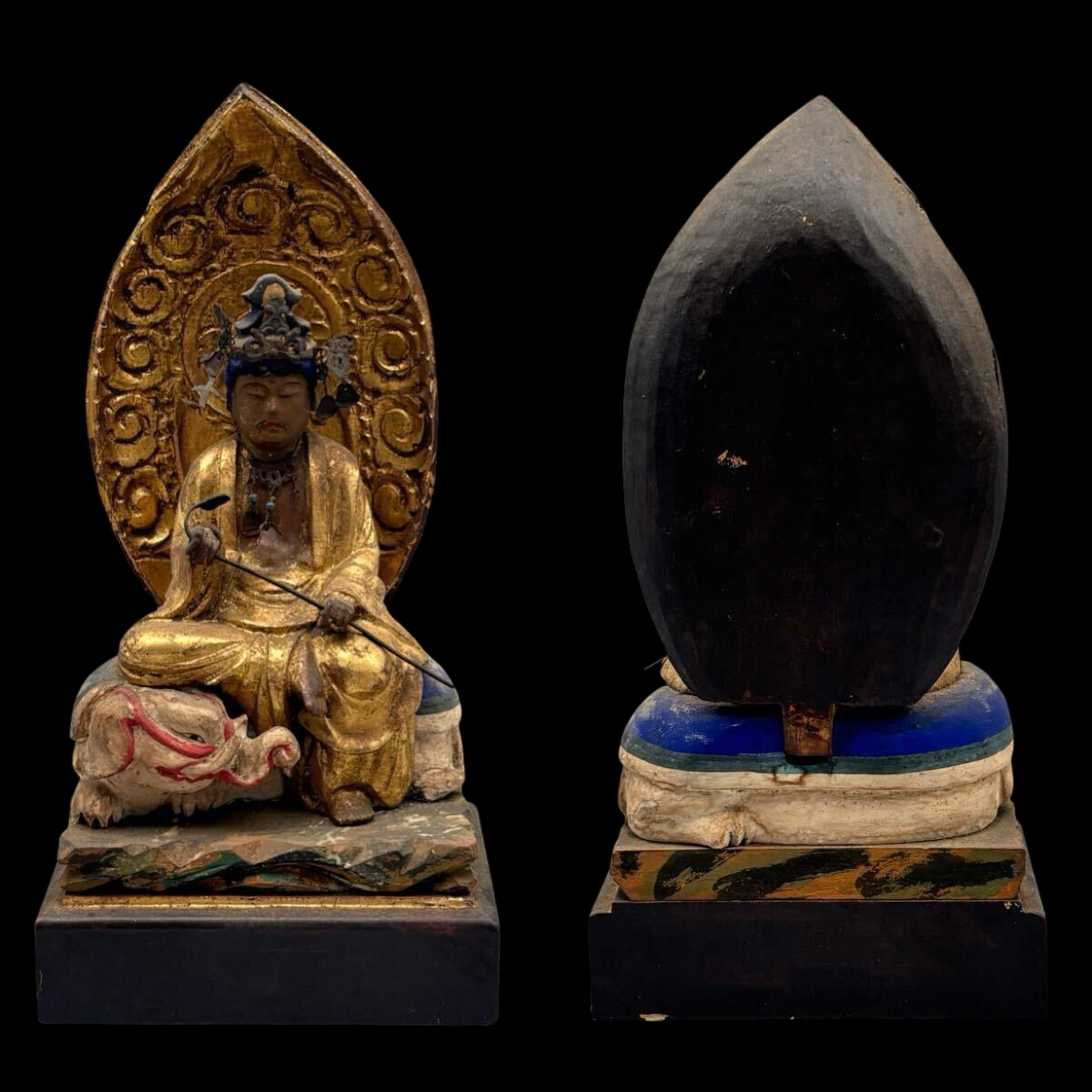 Edo Period Yakushi Nyorai Triad | Gilt & Polychrome Wooden Buddhist Sculptures | Healing Buddha with Nikko & Gakko