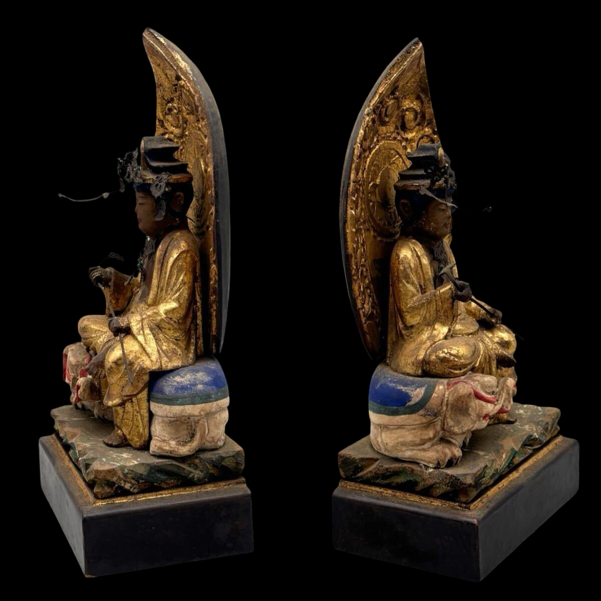 Edo Period Yakushi Nyorai Triad | Gilt & Polychrome Wooden Buddhist Sculptures | Healing Buddha with Nikko & Gakko