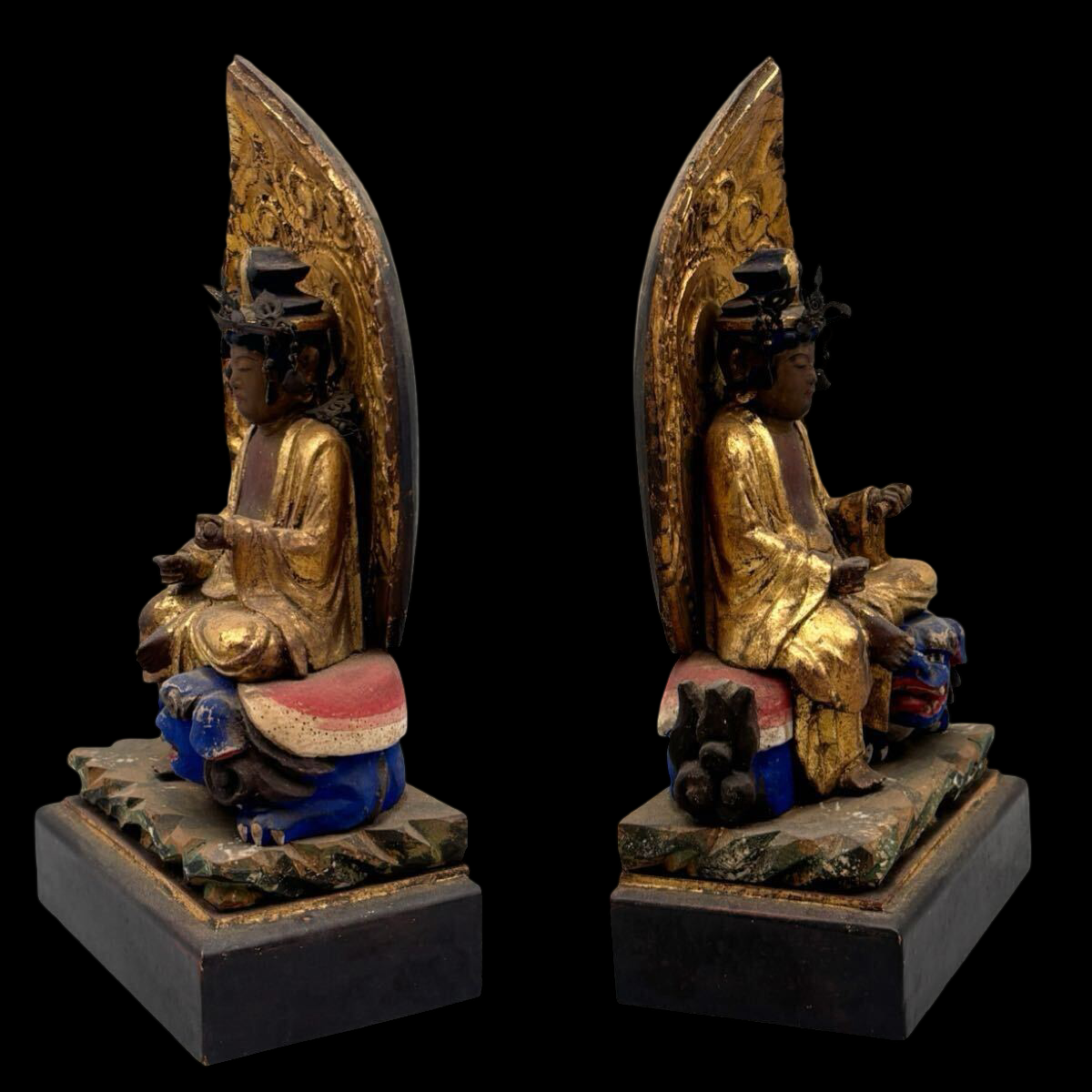 Edo Period Yakushi Nyorai Triad | Gilt & Polychrome Wooden Buddhist Sculptures | Healing Buddha with Nikko & Gakko