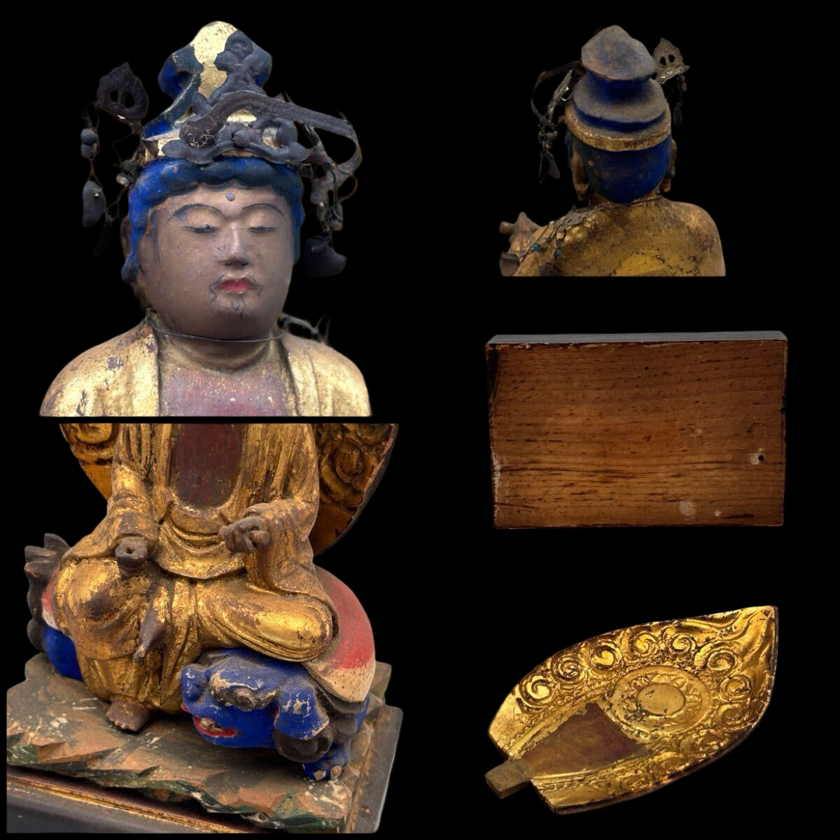 Edo Period Yakushi Nyorai Triad | Gilt & Polychrome Wooden Buddhist Sculptures | Healing Buddha with Nikko & Gakko