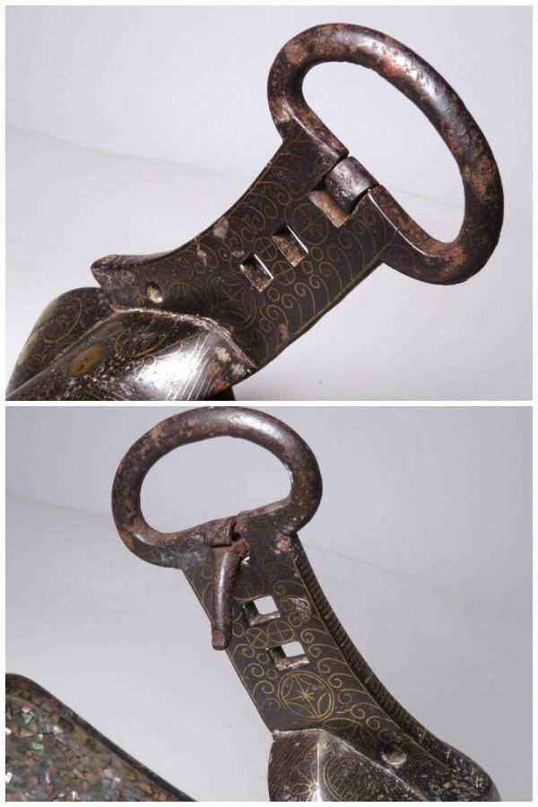 Edo Period Samurai Abumi Stirrup Pair | Gold & Silver Nunome-Zogan Inlay | Ceremonial Japanese Horse Gear