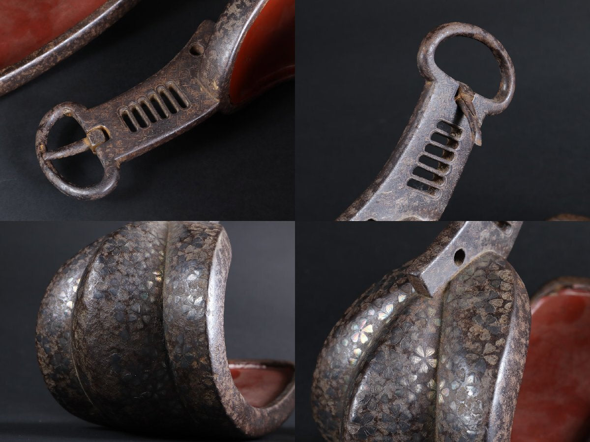 Edo Period Iron Abumi Stirrup Pair with Silver Inlay — Samurai Horse Gear Artifact