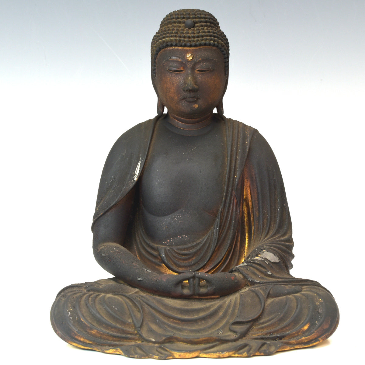 Edo Seated Amida Nyorai with Gyokugan Eyes (47 cm) — Radiant Halo Icon, Temple-Grade Presence