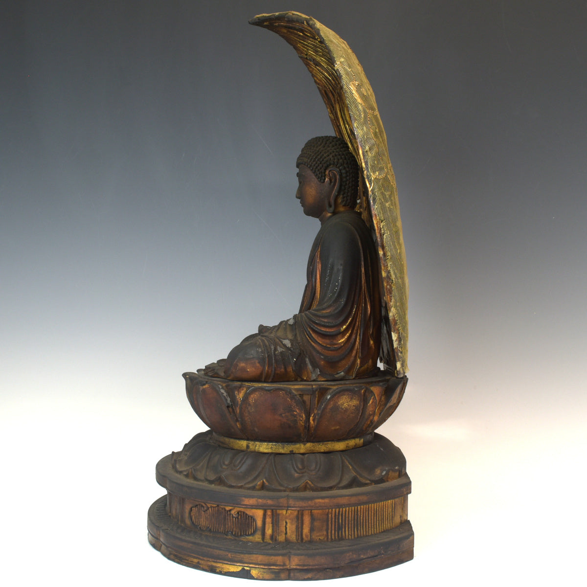 Edo Seated Amida Nyorai with Gyokugan Eyes (47 cm) — Radiant Halo Icon, Temple-Grade Presence