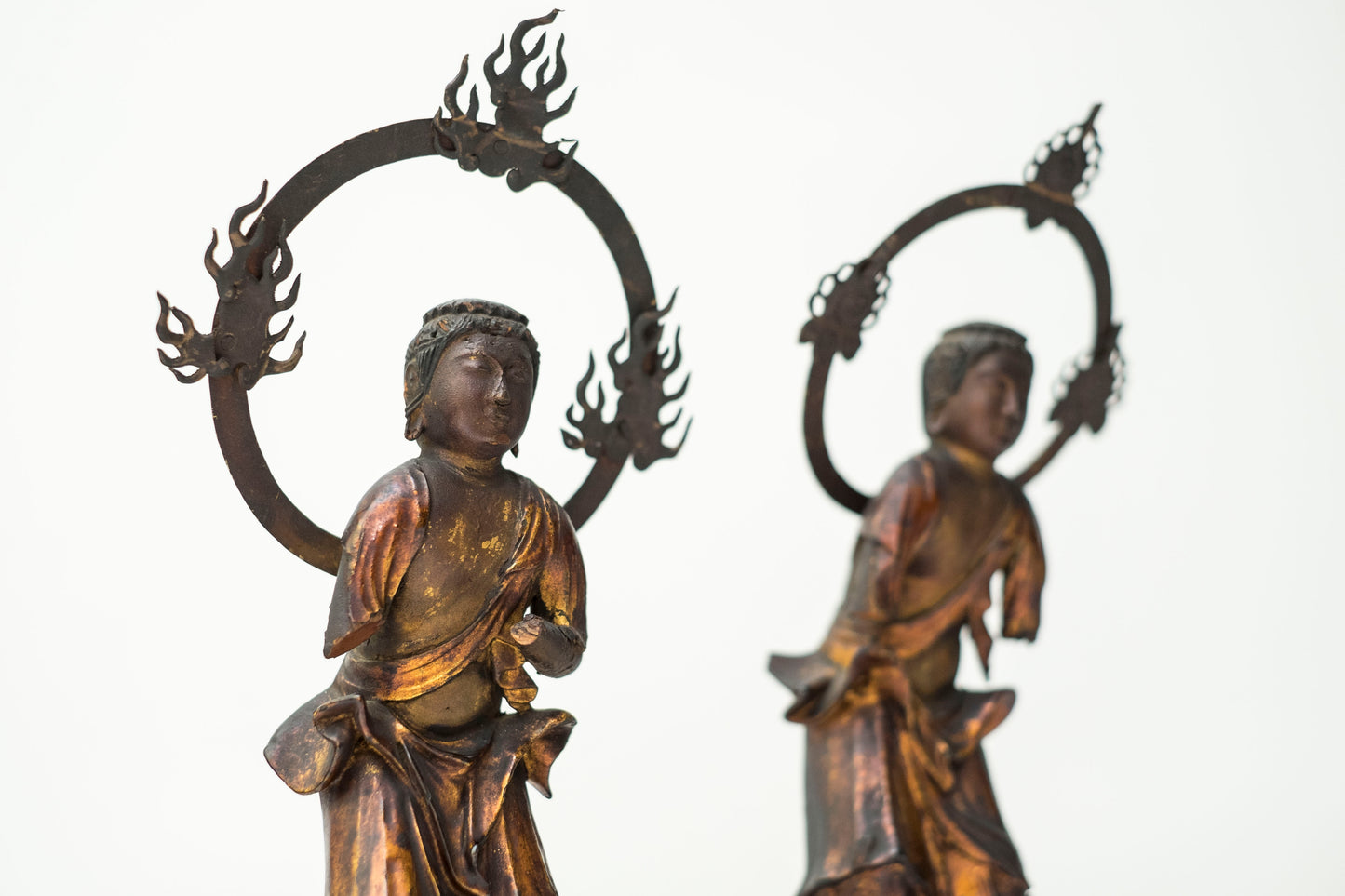 Edo–Meiji Period Gilt Wooden Amida Nyorai Kannon Seishi Bosatsu Triad Sculpture Set