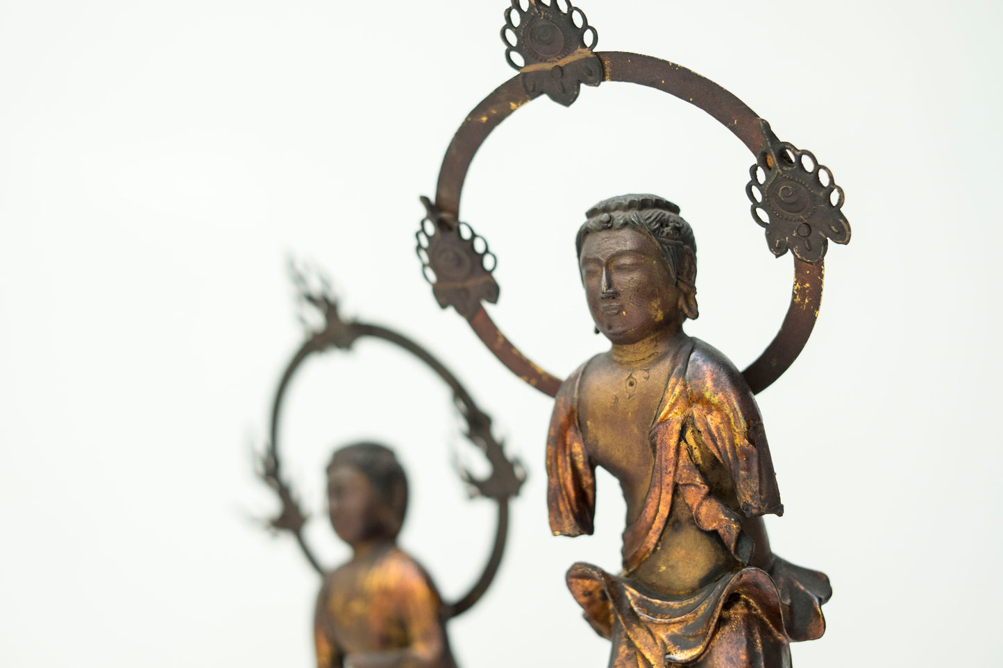 Edo–Meiji Period Gilt Wooden Amida Nyorai Kannon Seishi Bosatsu Triad Sculpture Set